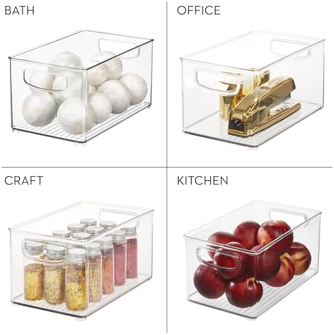 iDesign Stackable Clear Plastic Bin, 4-Pack