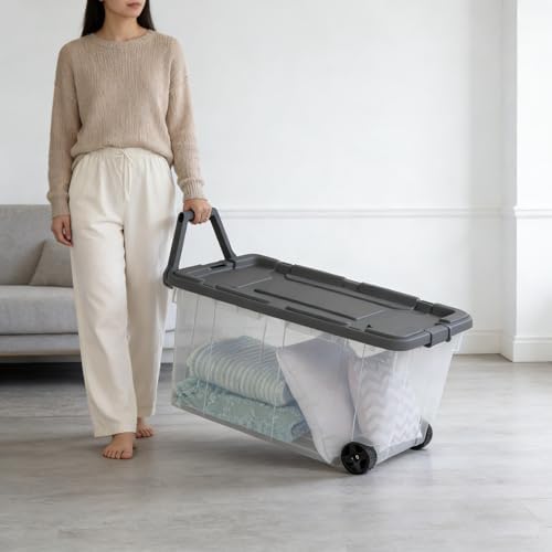 2-Pack, Extra-Large 160 Quart Wheeled Rugged Storage Bin, Durable Clear Stora...