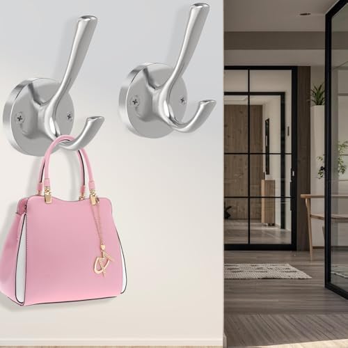 TOFIIGREM Brushed Nickel Wall Hooks, 6 Pack Coat Robe Hook Heavy Duty Metal D...