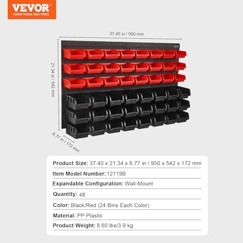 VEVOR 48-Bin Wall Mounted Storage Bins Parts Rack Organizer Garage Shop Tool ...