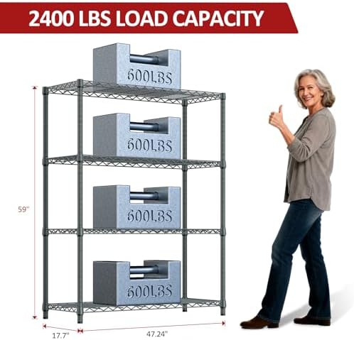 IZEUK Outdoor Metal Storage Shelving Unit, 4-Tier Heavy Duty Wire Rack Organi...