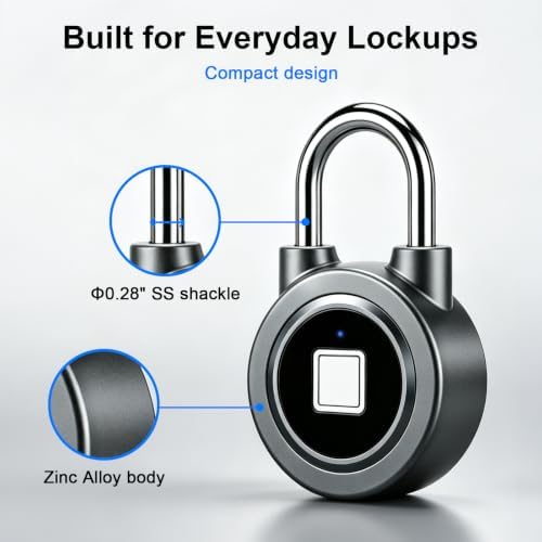 Fingerprint Padlock Gym Lock for Locker, Smart Padlock Finger Print Lock with...