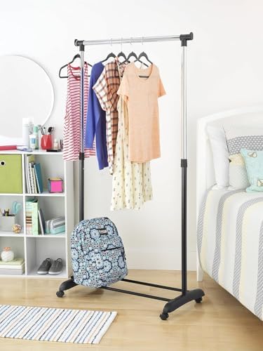 Whitmor Adjustable Garment Rack with Wheels, Rolling Clothes Rack for Hanging...