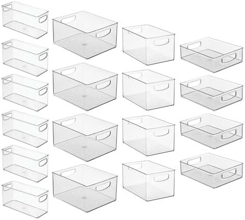 iDesign Stackable Plastic Handle Bin Storage Organizers, 18 Pack, Clear