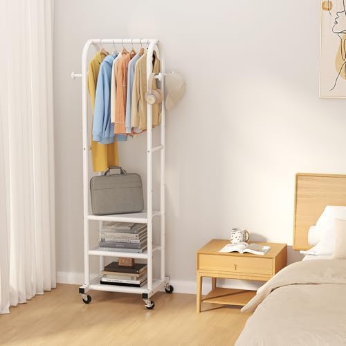 Dttwacoyh Clothing Rack with Wheels,Narrow Metal Garment Rack,White