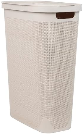 Mind Reader Slim Laundry Hamper with Lid, 40L Clothes Basket, Linen Design, P...
