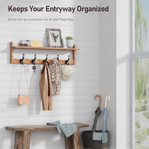 Tatub 29'' Coat Rack Wall Mount with Shelf, Wood Wall Hooks with Stor...