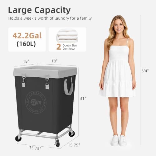 STORAGE MANIAC Commercial Laundry Hamper with Heavy Duty Steel Frame, 160 L I...