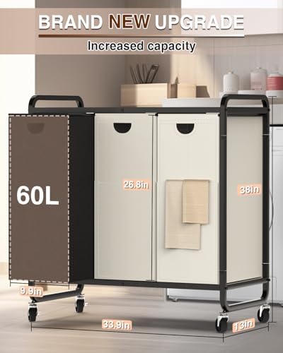 Laundry Sorter 3 Section,Laundry Basket with Wheels,3×15.8 Gal (60L)