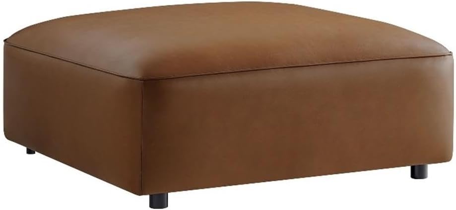 Modway Auren Vegan Leather Ottoman in Coffee - Large Square Faux Leather Foot...