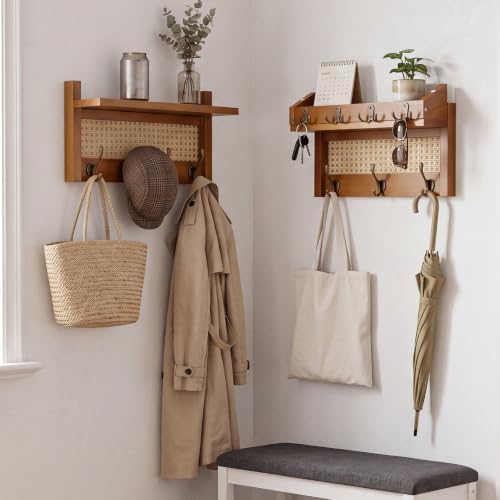 Novabright 29" Coat Rack Wall Mount with Shelf for Entryway, Wooden