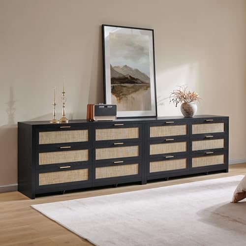 SICOTAS Rattan Dresser for Bedroom, 57" Wide 6 Drawer Dresser