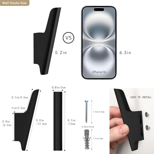 Wood Wall Hooks 4 Pack Coat Hooks Wall Mount, Towel Hooks for Bathrooms