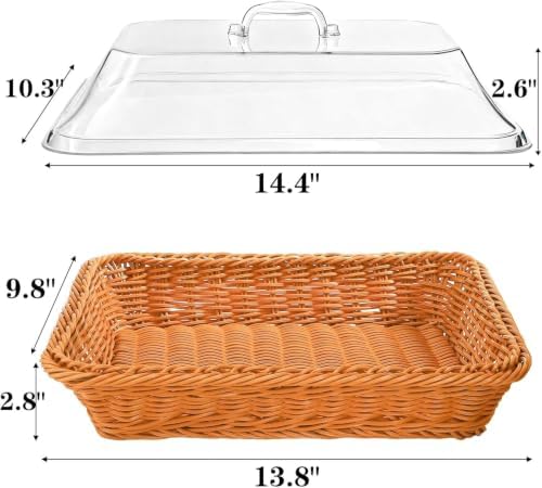 DEAYOU 2 Pack Imitation Rattan Bread Basket with Lid, Woven Tabletop Food Ser...