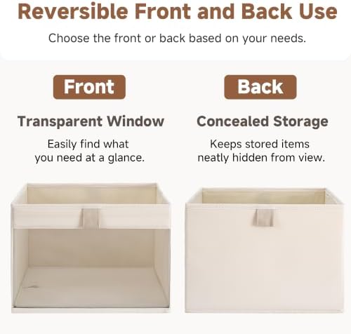 StorageWorks Closet Organizer Bins with Clear Window, Beige