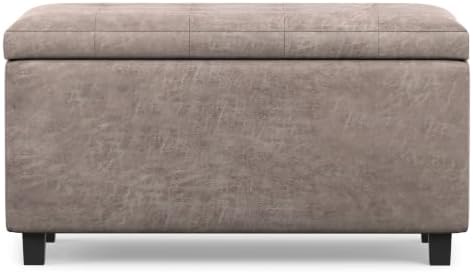 SIMPLIHOME Cosmopolitan 34" Wide Vegan Leather Storage Ottoman in Grey