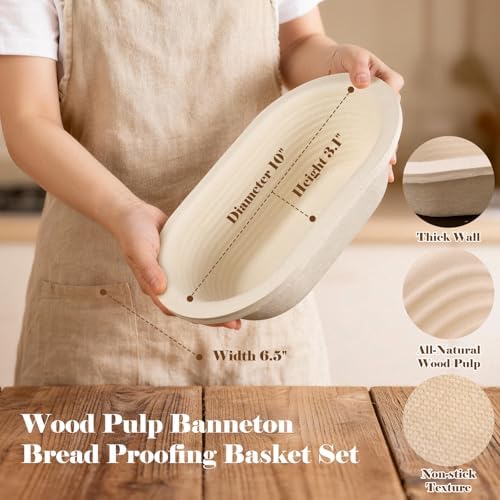 9" Round & 10" Oval Wood Pulp Banneton Bread Proofing Basket Se...
