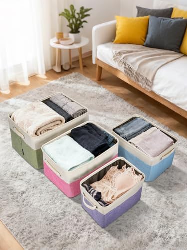 BALEINE 4 Pack Fabric Closet Storage Bins for Shelves, Linen Closet Organizer...