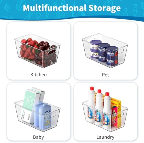 Clear Fridge Organizer Bins with Handles, 6 Pack 9.5×5×4.5 Inch