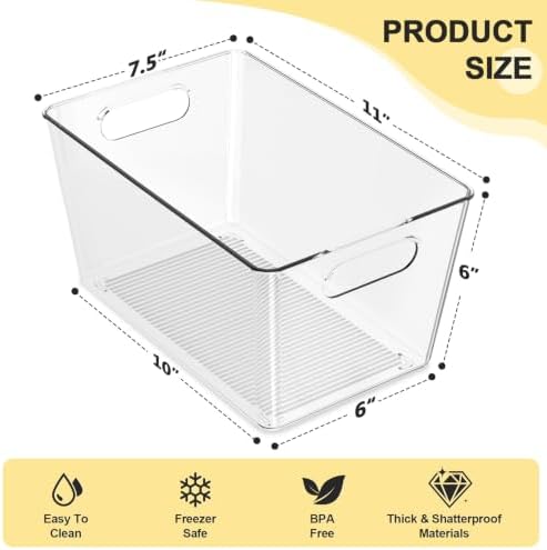 6 Pack Clear Plastic Storage Bins, Kitchen&Pantry Organizer Large