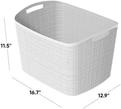 Curver Set of 2 XL 30.5L Jute Decorative Plastic Organization and Storage Bas...