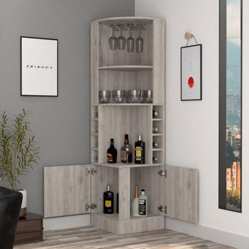 Corner Bar Cabinet,71" Tall Farmhouse Wine Bar Cabinet w/Wine Rack &...
