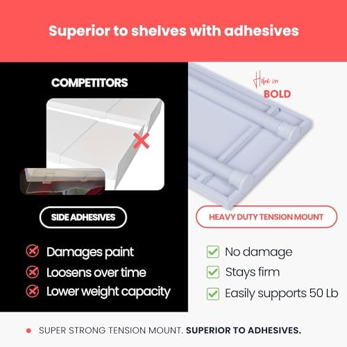 Home in Bold Tension Rod Shelving Expandable Closet Tension Shelf Storage Rac...