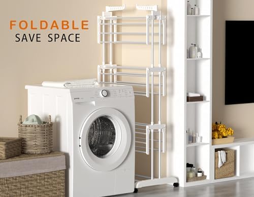 Clothes Drying Rack, 4-Tier Foldable Drying Rack Clothing with 4 Castors, 24 ...