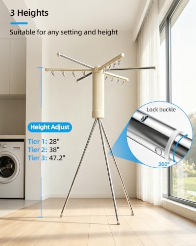 Foldable Tripod Clothes Drying Rack for Balcony, Hotel, Apartment, Bedroom