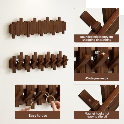 Wooden Piano Coat Rack Wall Mounted, Coat Hooks Hanger Wall Mount with 8 Hook...
