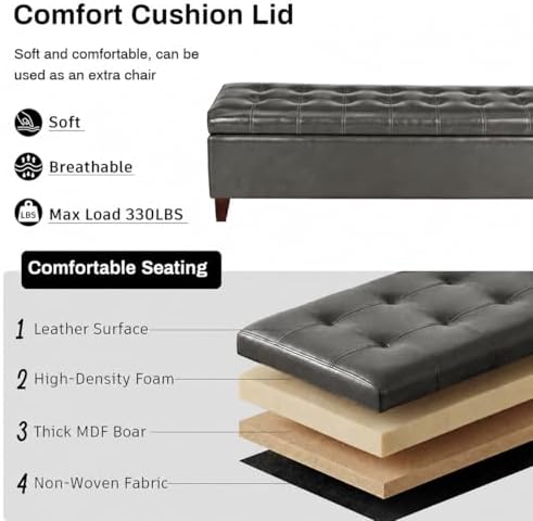 Ottoman with Storage 51" Faux Leather Storage Ottoman Bench