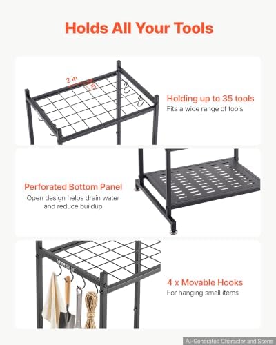 VEVOR Garden Tool Organizer, 35 Slots with Hooks, Metal Garage Storage Rack