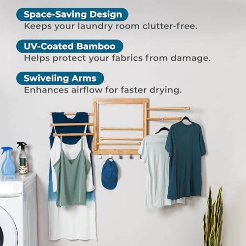 Honey-Can-Do Bamboo Wall-Mount Swivel-Arm Drying Rack, 80 lb, Natural
