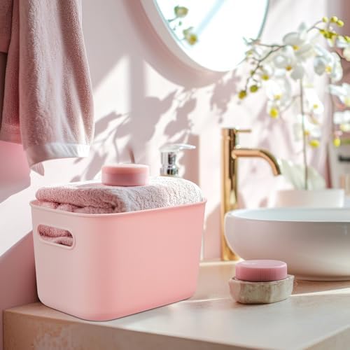 Hoolerry 8 Pieces Storage Bins, 9.8 x 7.1 x 6.3 Inch, White and Pink