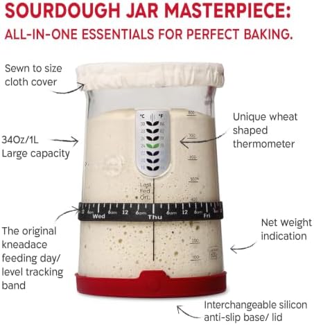 KneadAce Sourdough Starter Kit – 34oz Starter Jar, 2 Oval Banneton Proofing B...