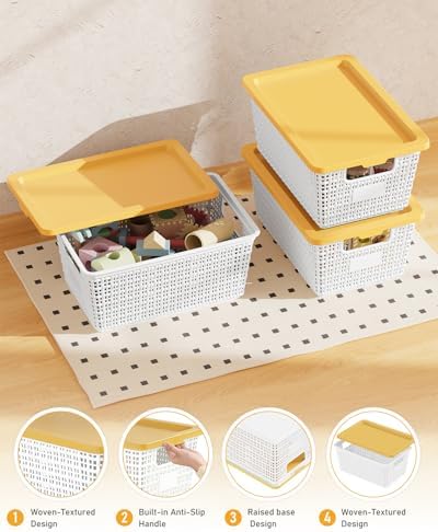 EOENVIVS Storage Bins Bakets with Lids 6 Pack, Stackable Organizer Bins for S...