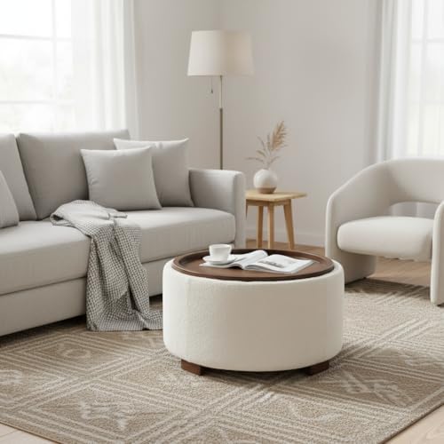 Zihanhome 30 Inch Round Storage Ottoman, Ottoman Coffee Table with Lift Off L...