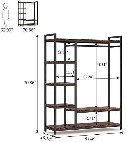 LITTLE TREE Free Standing Wood Closet Clothes Rack,Heavy Duty Grament Rack wi...