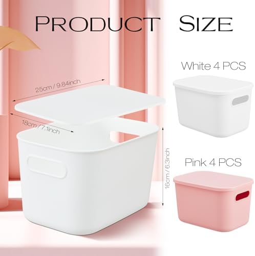 Hoolerry 8 Pieces Storage Bins, 9.8 x 7.1 x 6.3 Inch, White and Pink