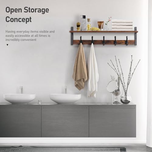Tatub 29" Rustic Coat Rack Wall Mount with Shelf, Entryway Wall Hooks wi...