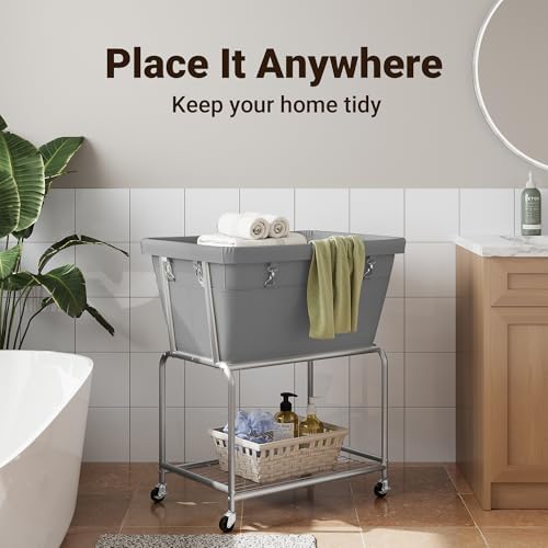 ELYKEN Rolling Laundry Hamper with Wheels, Removable Bag, Laundry Cart