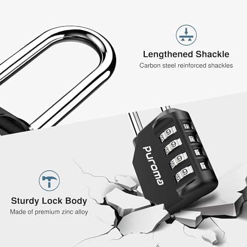 Puroma 10 Pack Combination Lock 4 Digit 2.6 Inch Padlock Gate Shed Black