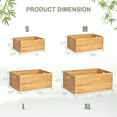 ANMINY Bamboo Storage Bins, Nesting 4PCS, Sturdy Mortise-Tenon Joint