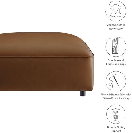 Modway Auren Vegan Leather Ottoman in Coffee - Large Square Faux Leather Foot...