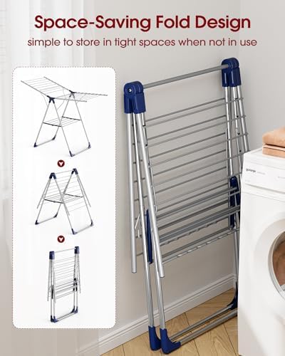 Sakugi Clothes Drying Rack, 55.5" Adjustable Wings, Foldable Design