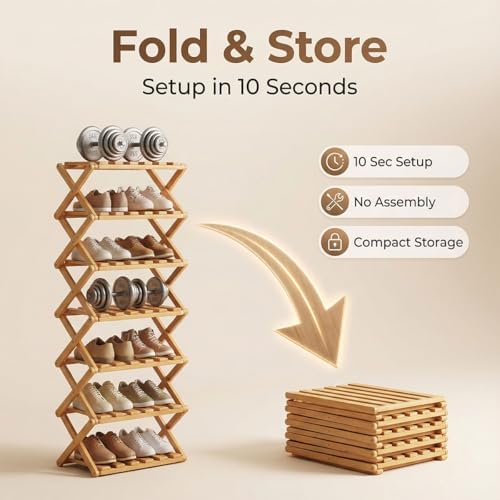 The 9-Tier No-Assembly Bamboo Rack, 7 Tier Bamboo Shoe Rack, Foldable Bamboo ...