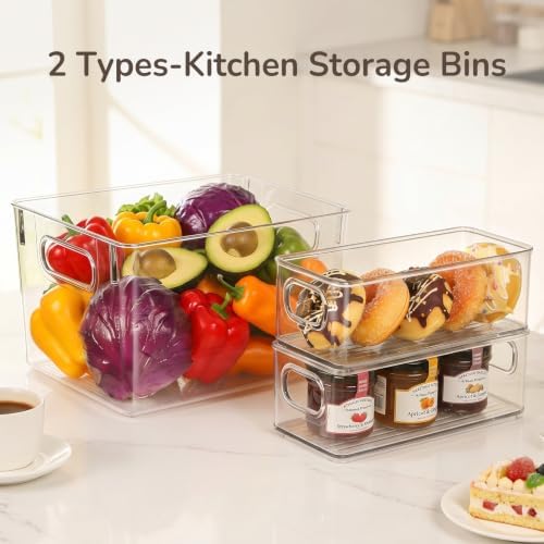 Hudgan 4 Clear Pantry Organizer Bins for Kitchen Cabinet, Refrigerator