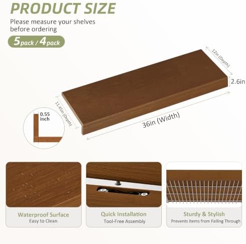 Wire Shelf Covers,36" W x 12" D,5pcs,Walnut