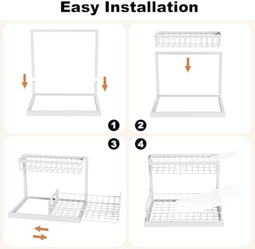 REALINN Under Sink Organizer, L-Shaped 2 Tier Pull Out Cabinet Organizer