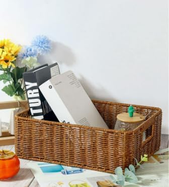 Wicker Storage Baskets for Shelves (Set of 2, Brown) Washable and Durable